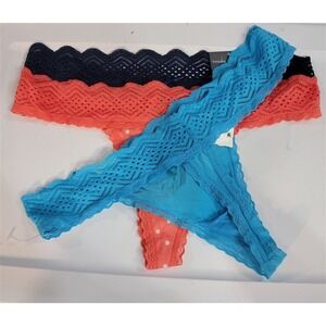 NWT 3 Parisian XL Lace Waist Thong Panty Blue, Coral Navy WM1940 118896